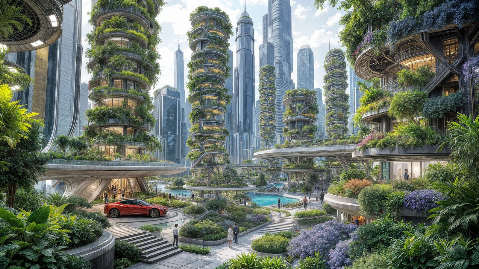 Sustainable Futuristic Vertical Farm in Cyberpunk Cityscape