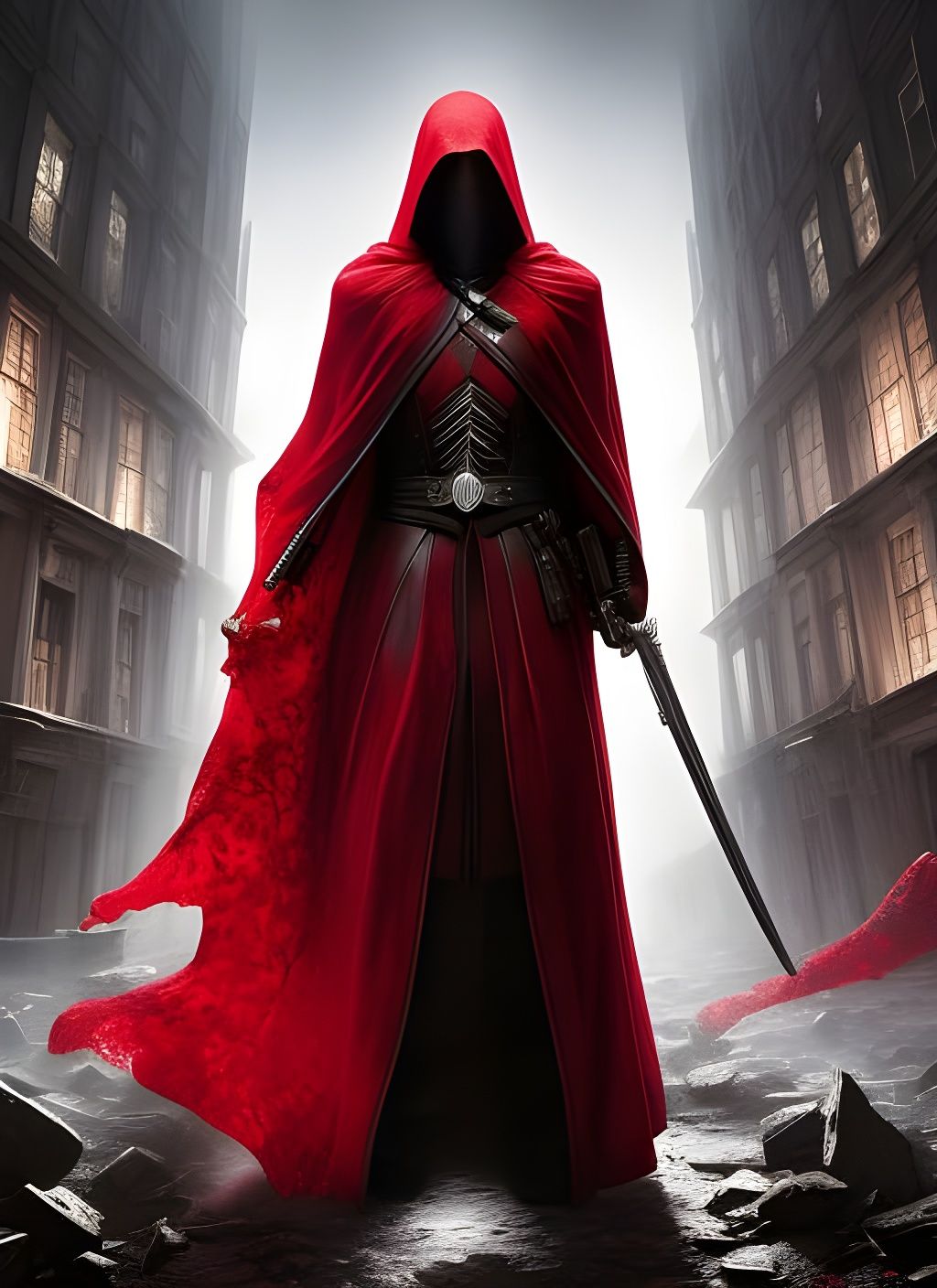 Red and White Cloaked Assassin in Romanticism Style