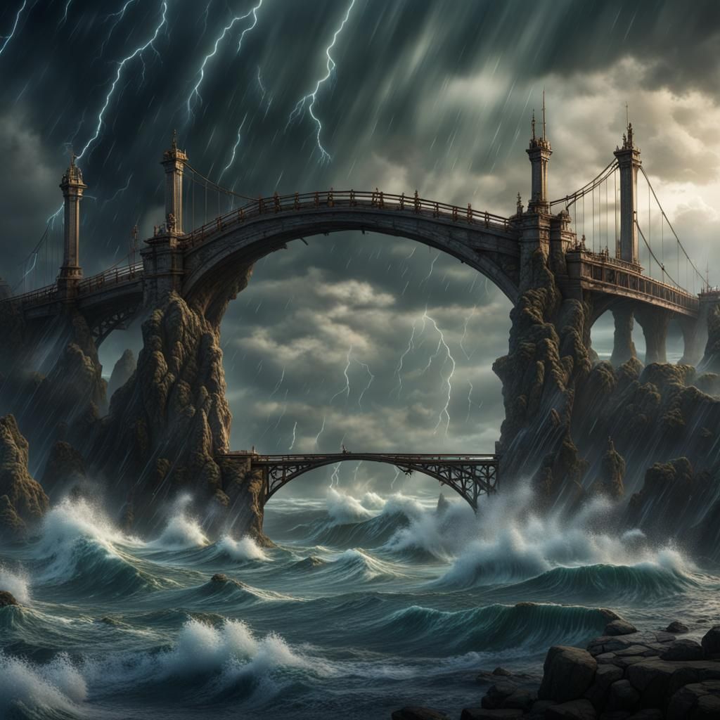 Stormy Seascape Bridge in Detailed Digital Painting