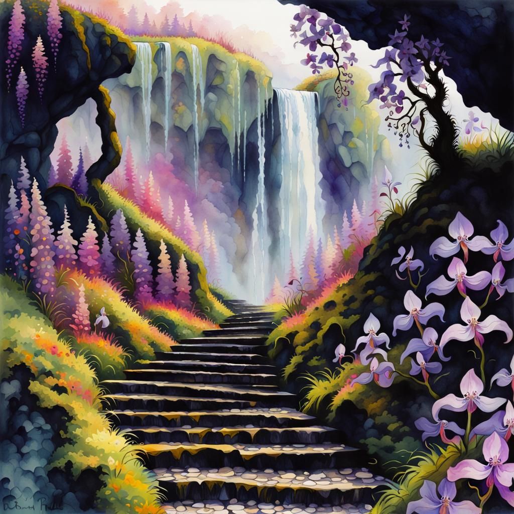 Mythical Creatures on Ancient Mountain Path