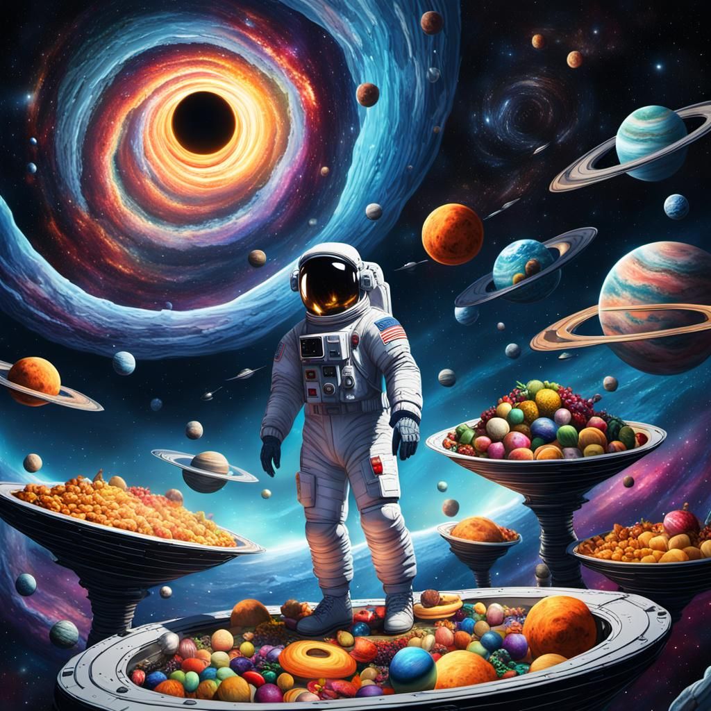 Astronaut Feeds Black Hole in Surreal Cosmic Art