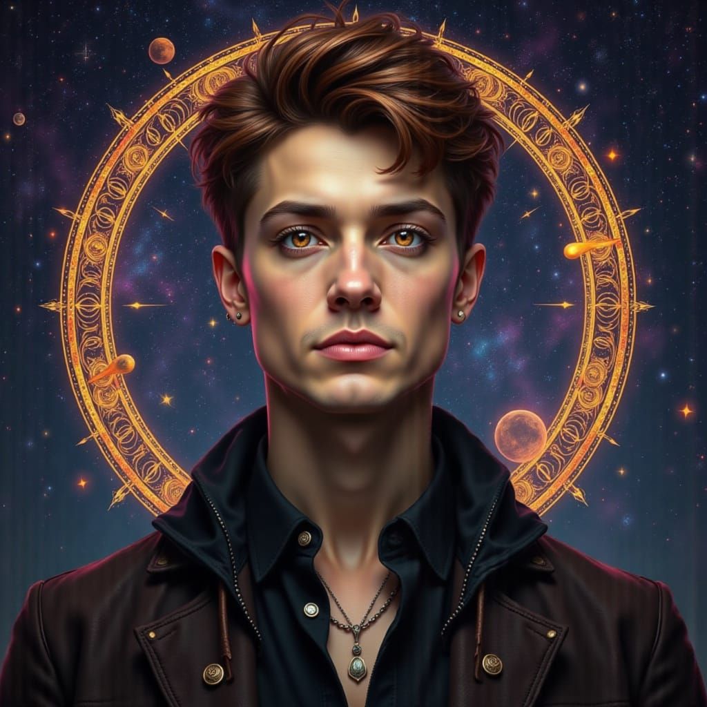 Enchanted Wiccan Mage Under Starry Night Sky