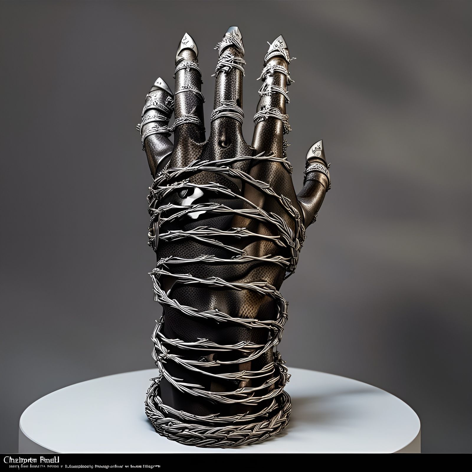 Barbed-Wire Metal Gauntlet of Might Sculpture