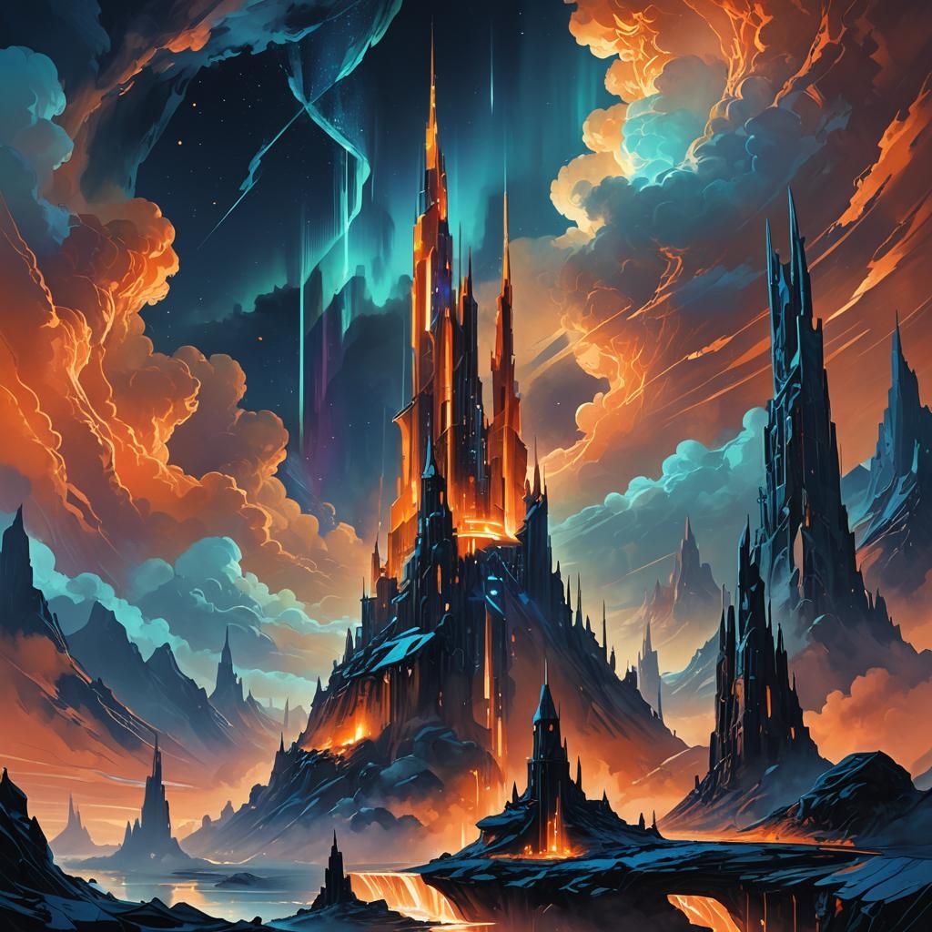 Futuristic Eiffel Tower with Aurora Borealis