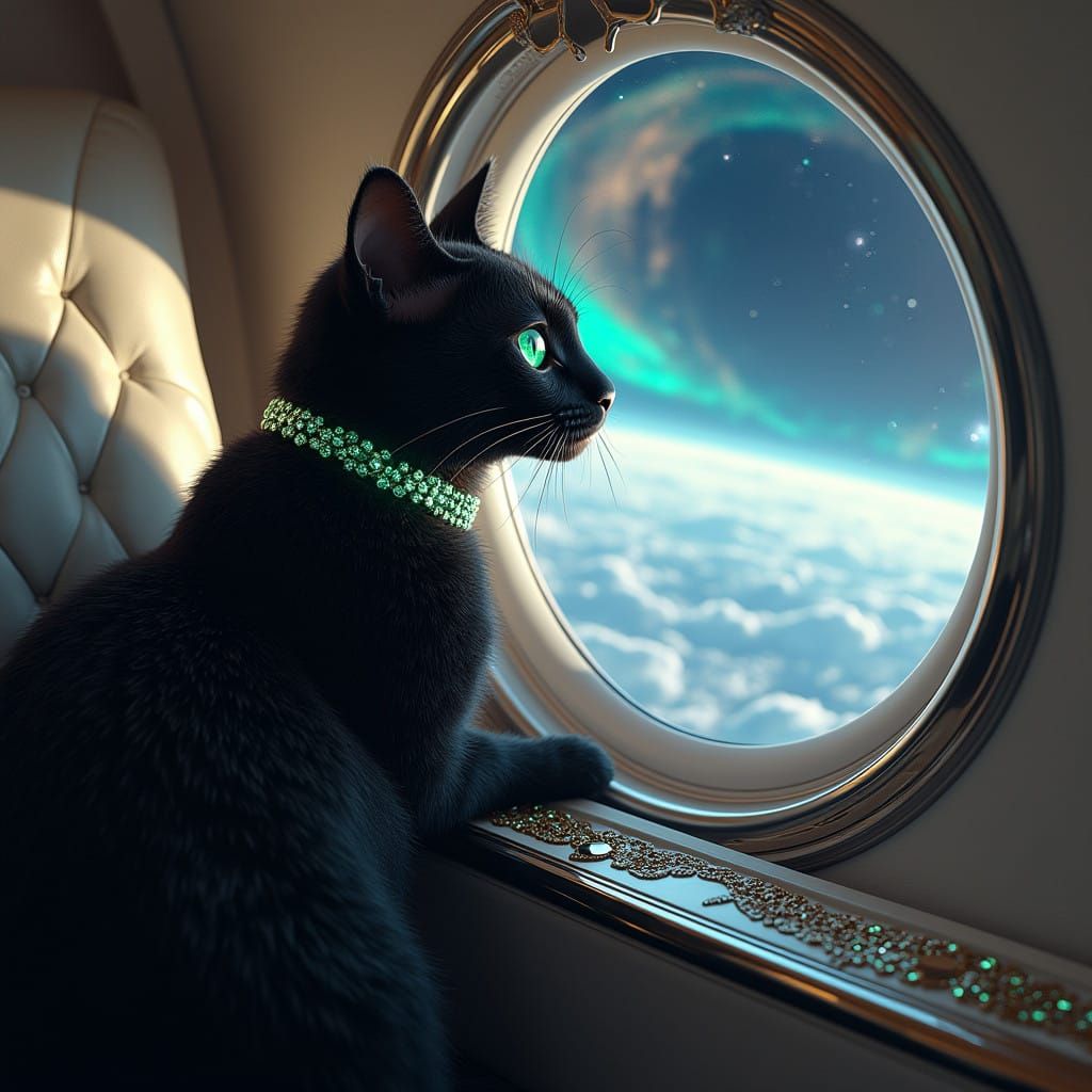 Majestic Black Cat Soars Through Cosmic Skies