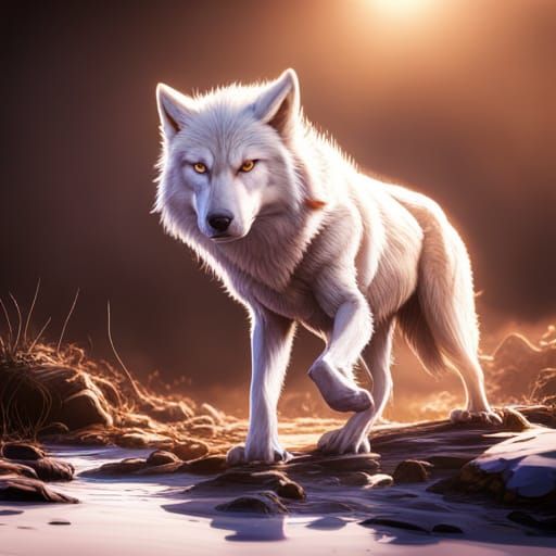 Fierce White Alpha Wolf in Detailed Matte Painting