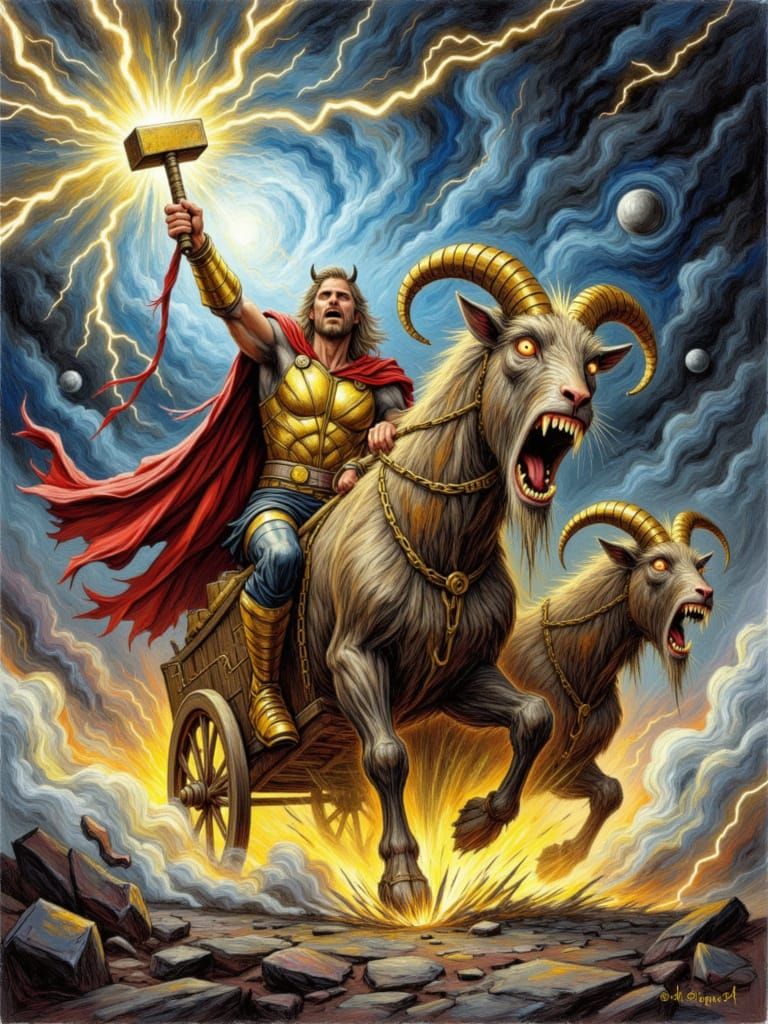 Thor Rides Golden Chariot Pulled by Screaming Goats