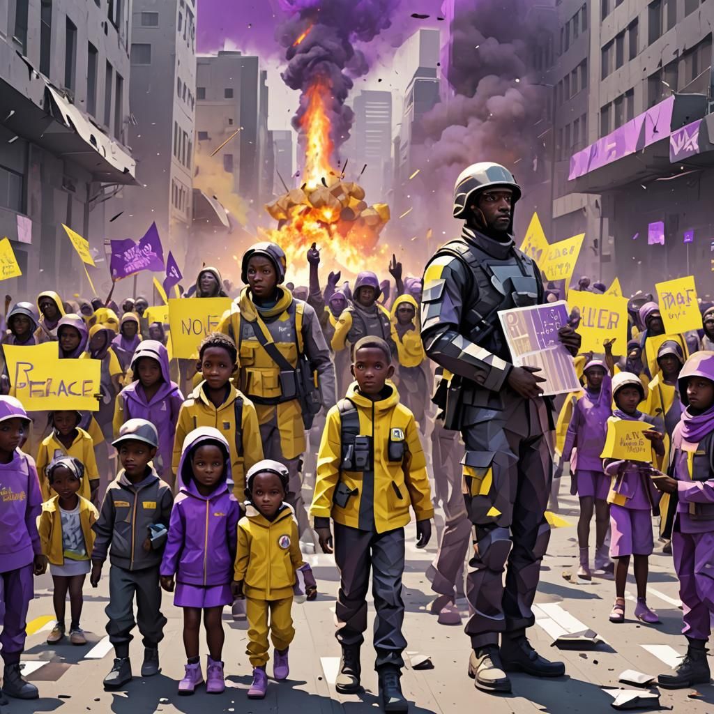 Futuristic Soldiers in War-Torn City, Low Poly 3D Art