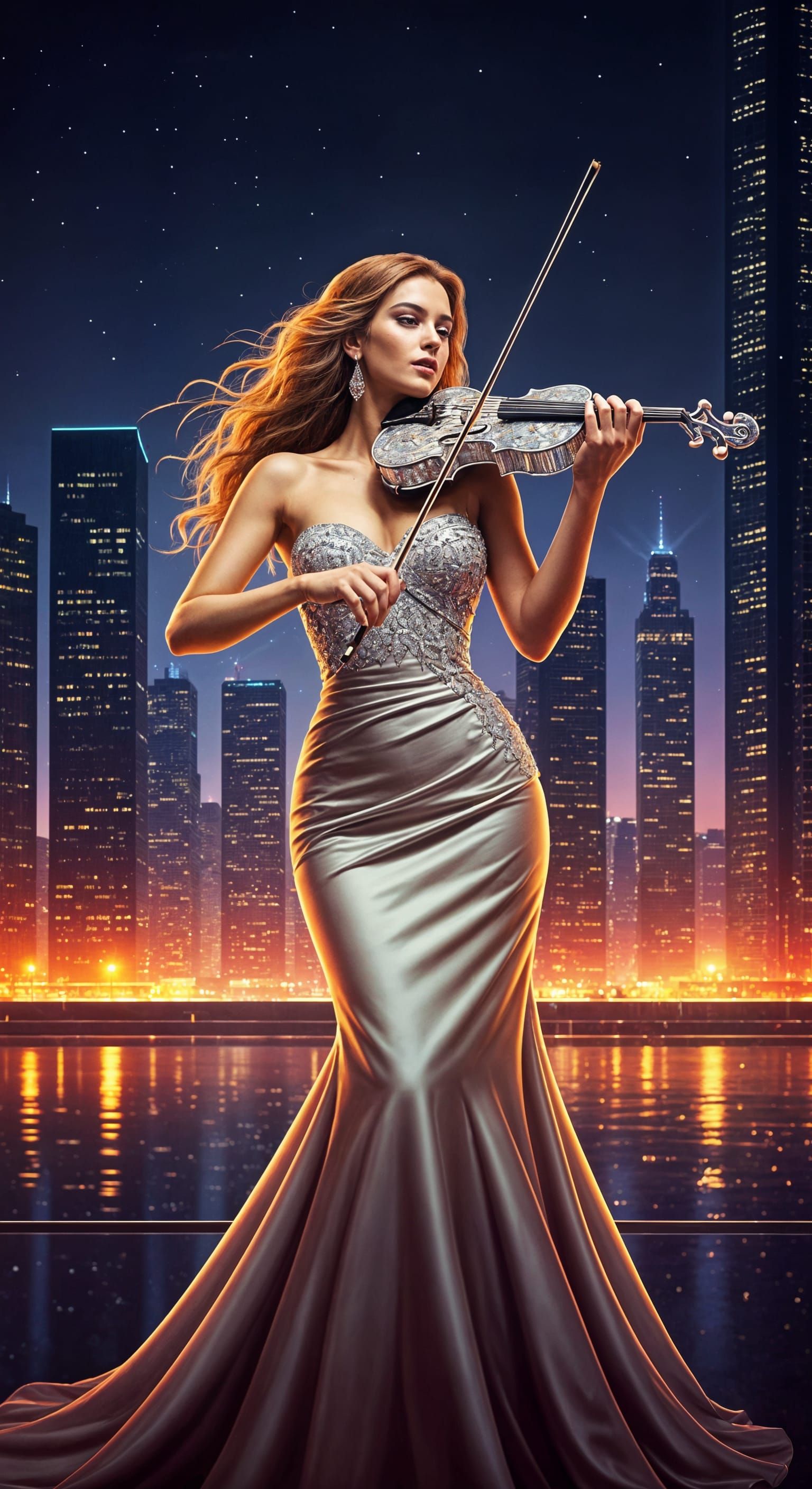 Diamond Violin Shines Under Starry Night