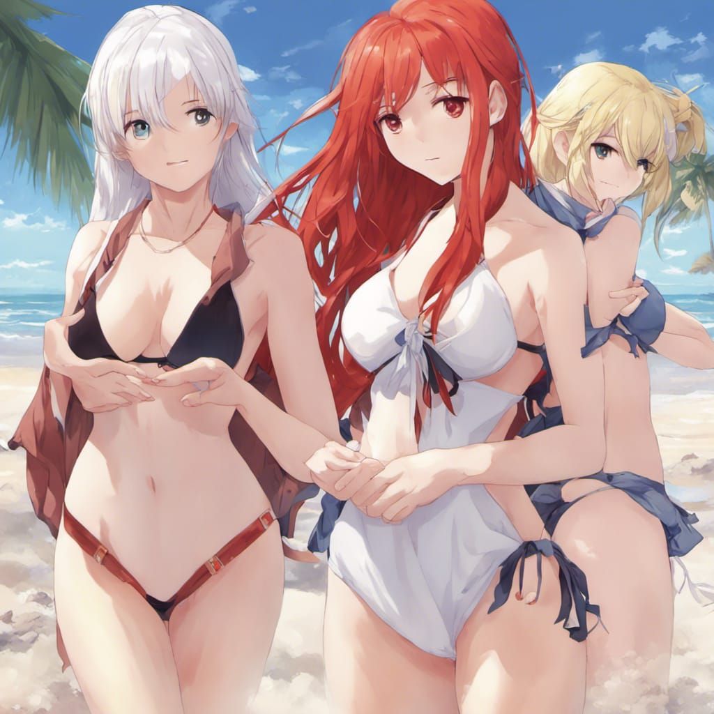 Anime Girls Enjoying a Day at the Beach