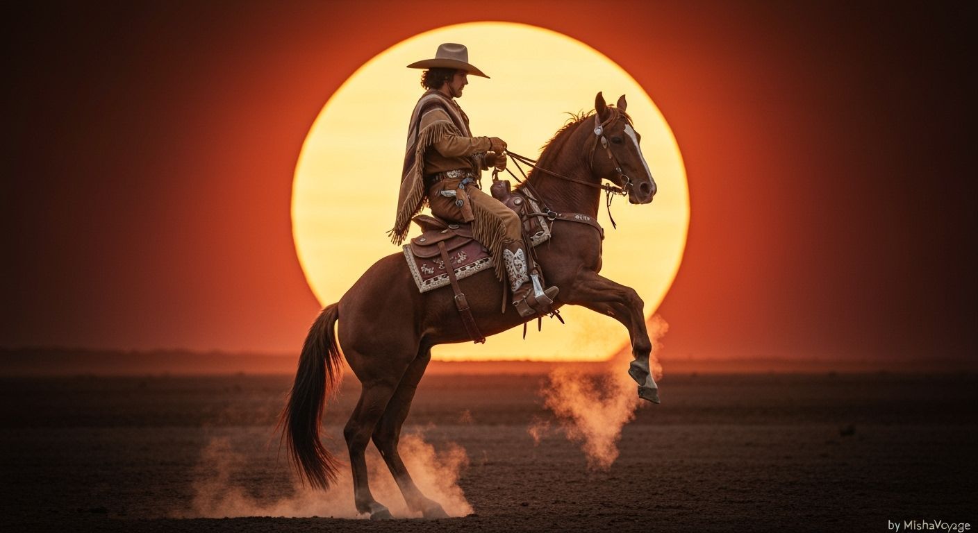 Cowboy on Rearing Horse Silhouette, Professional Photography