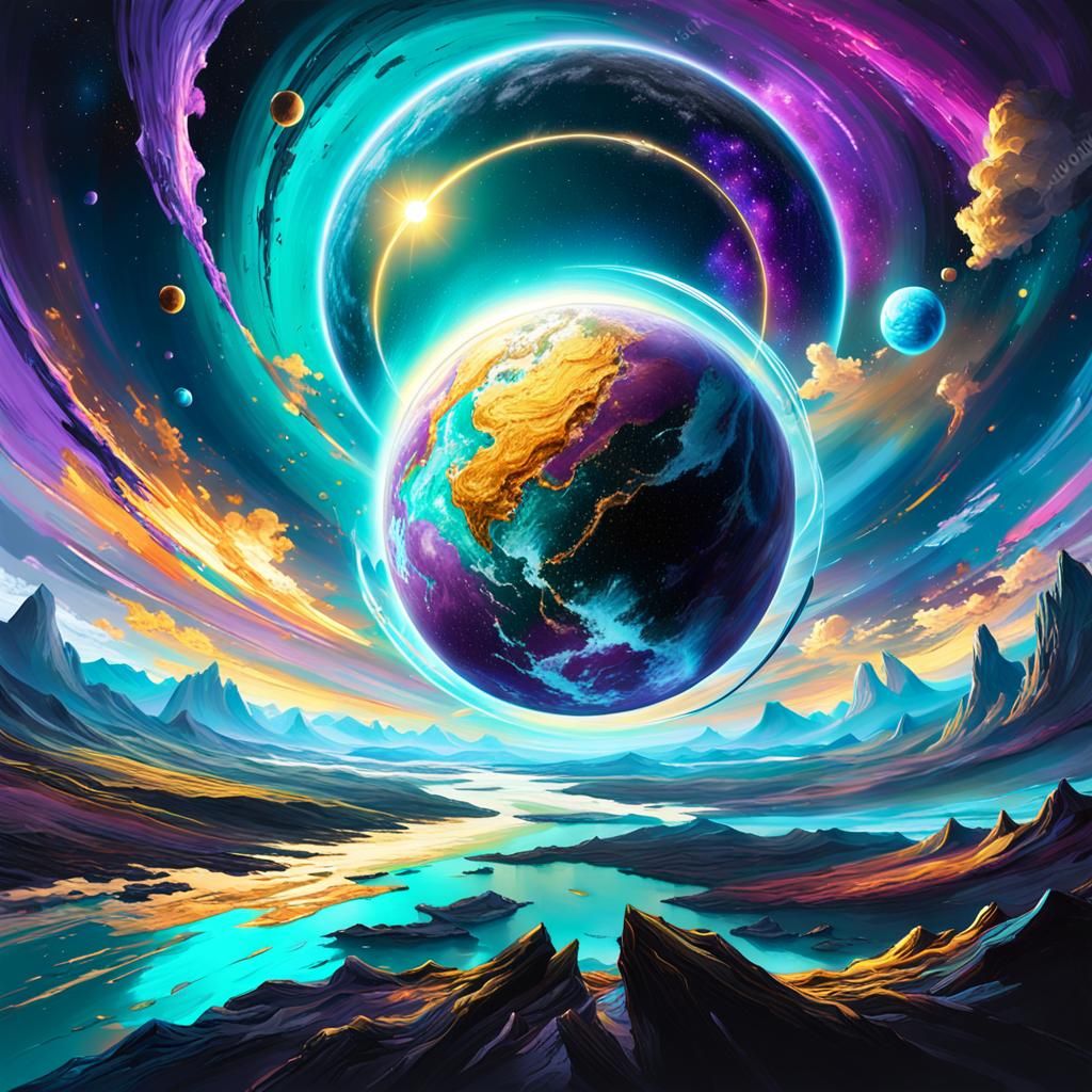 Vibrant Planet in Space as Oil Painting