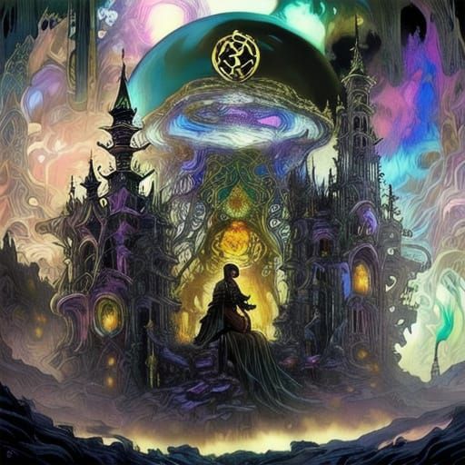 Aristocratic Vampire in Moonlit Gothic Castle, Art Nouveau S...