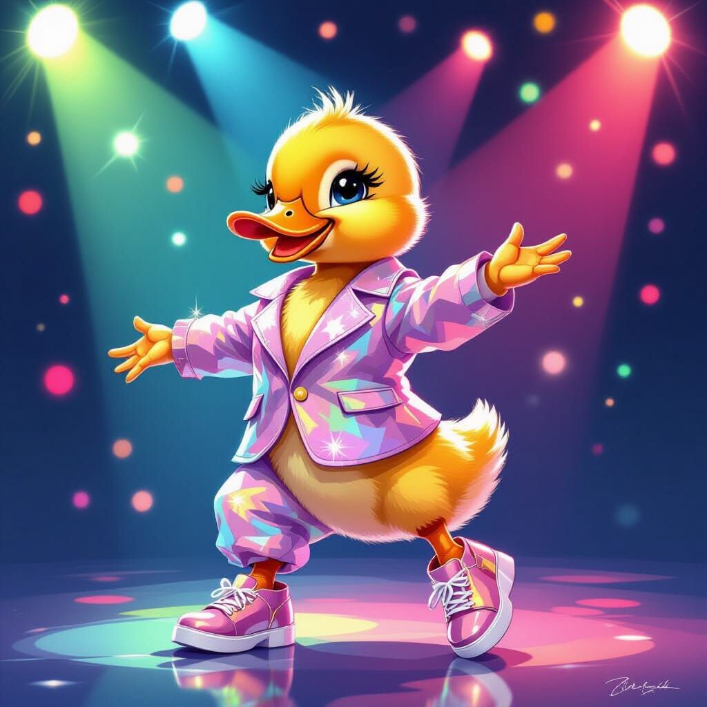 Duckling Disco Dancer in Vibrant Artistic Styles