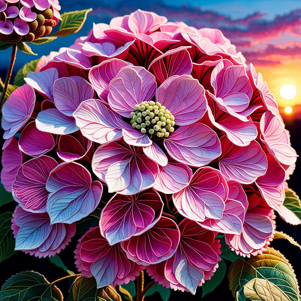 Pink Hydrangea in Volumetric Embroidery Art