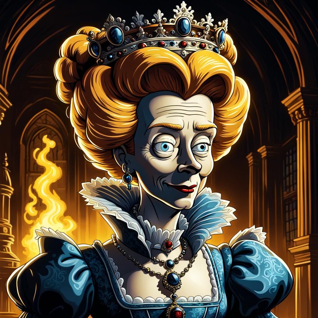 Queen Elizabeth I as Simpsons Cartoon Portrait