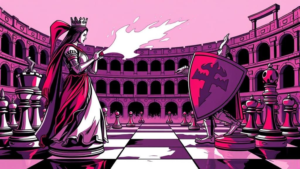 Roman Chess Battle Scene in Dramatic Art Style