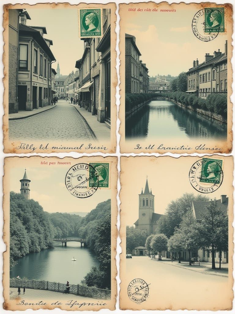 Vintage French Art Postcard Collage in Sepia Tones