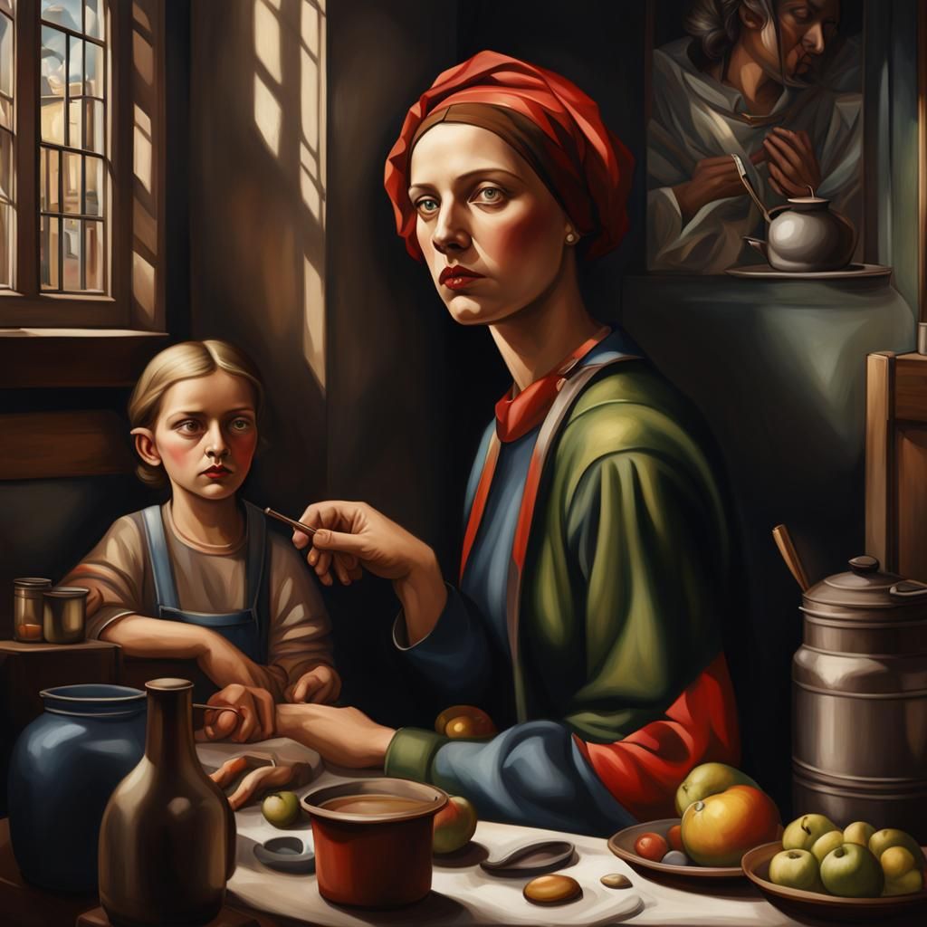 Migrant Mother in Art Deco Style