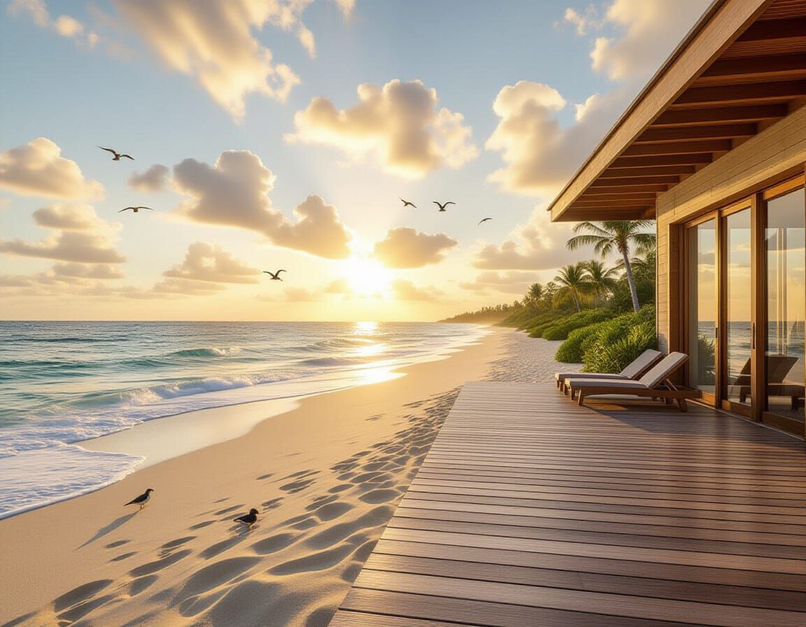 Deck on beach house in tropics in the morning sun