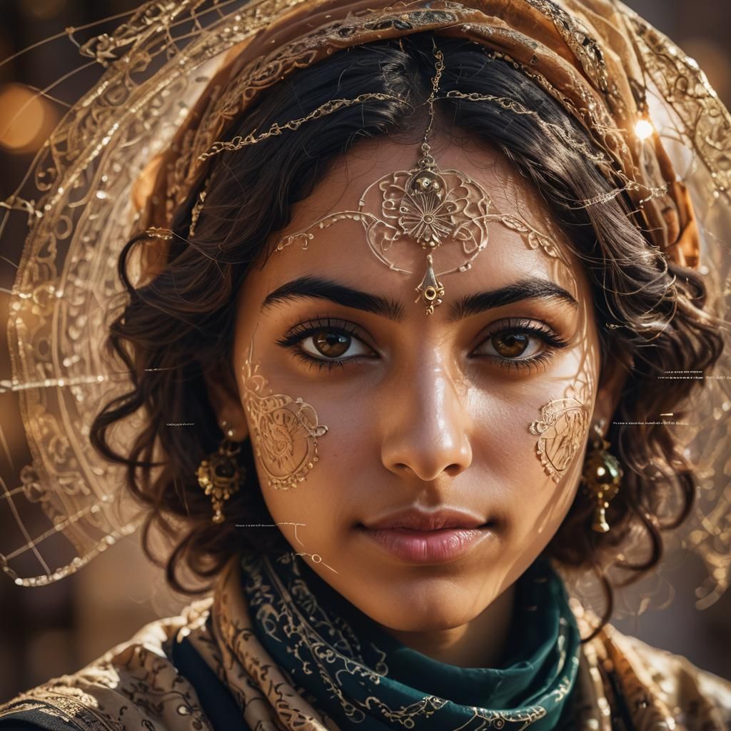 Pensive Arabic Girl Portrait with Henna