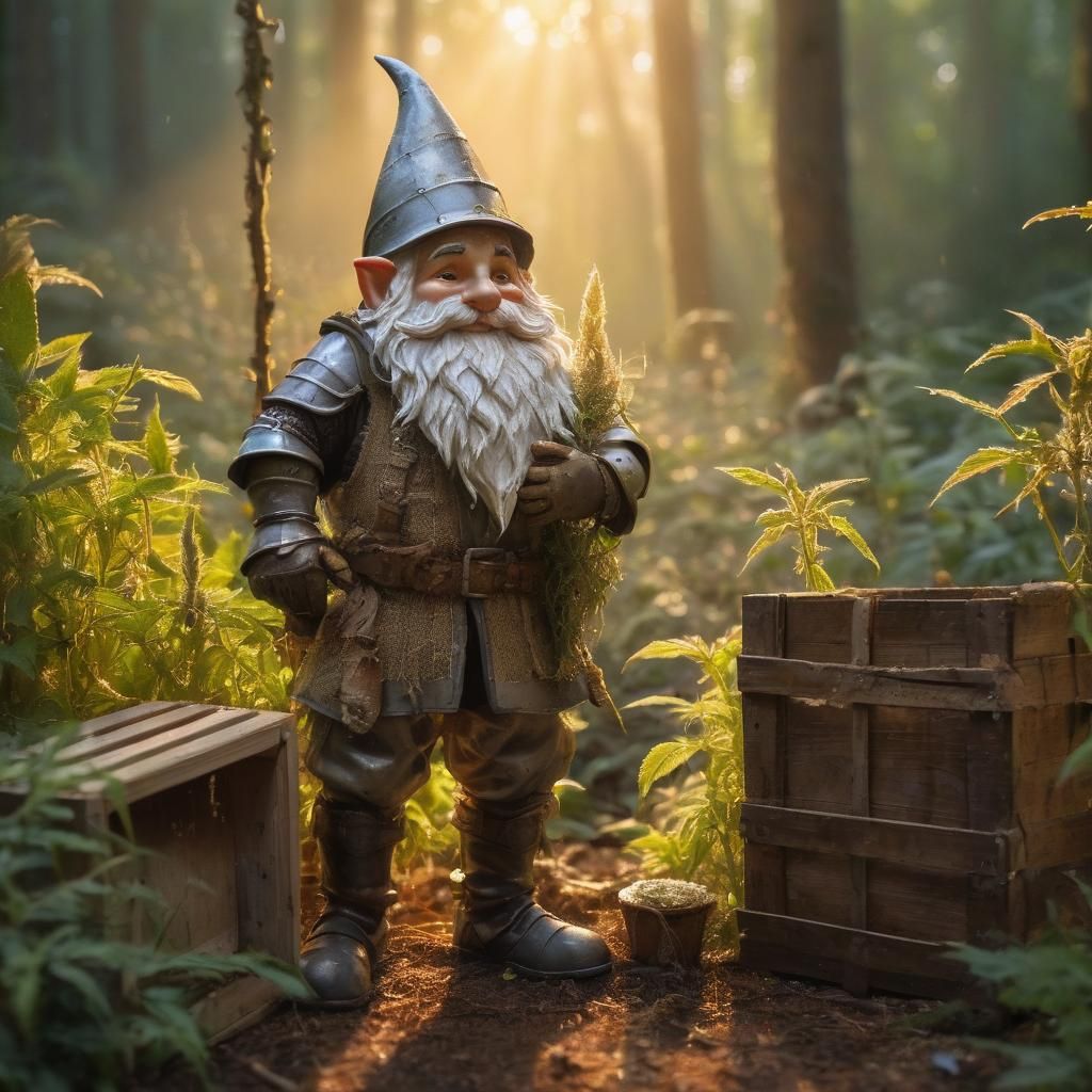 Gnome with Hemp and Knight Watercolor Painting