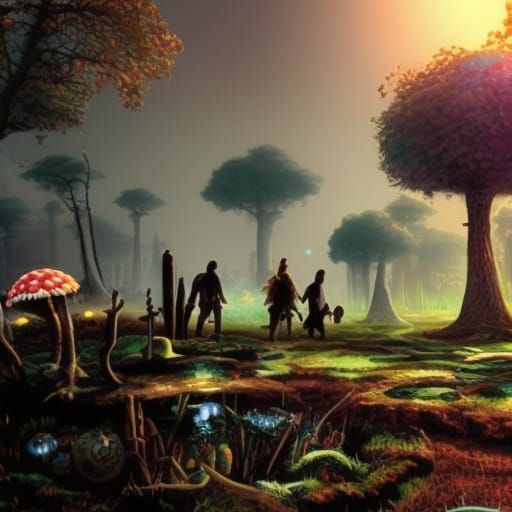 Post-Apocalyptic Mushroom Gathering in Fantasy Style
