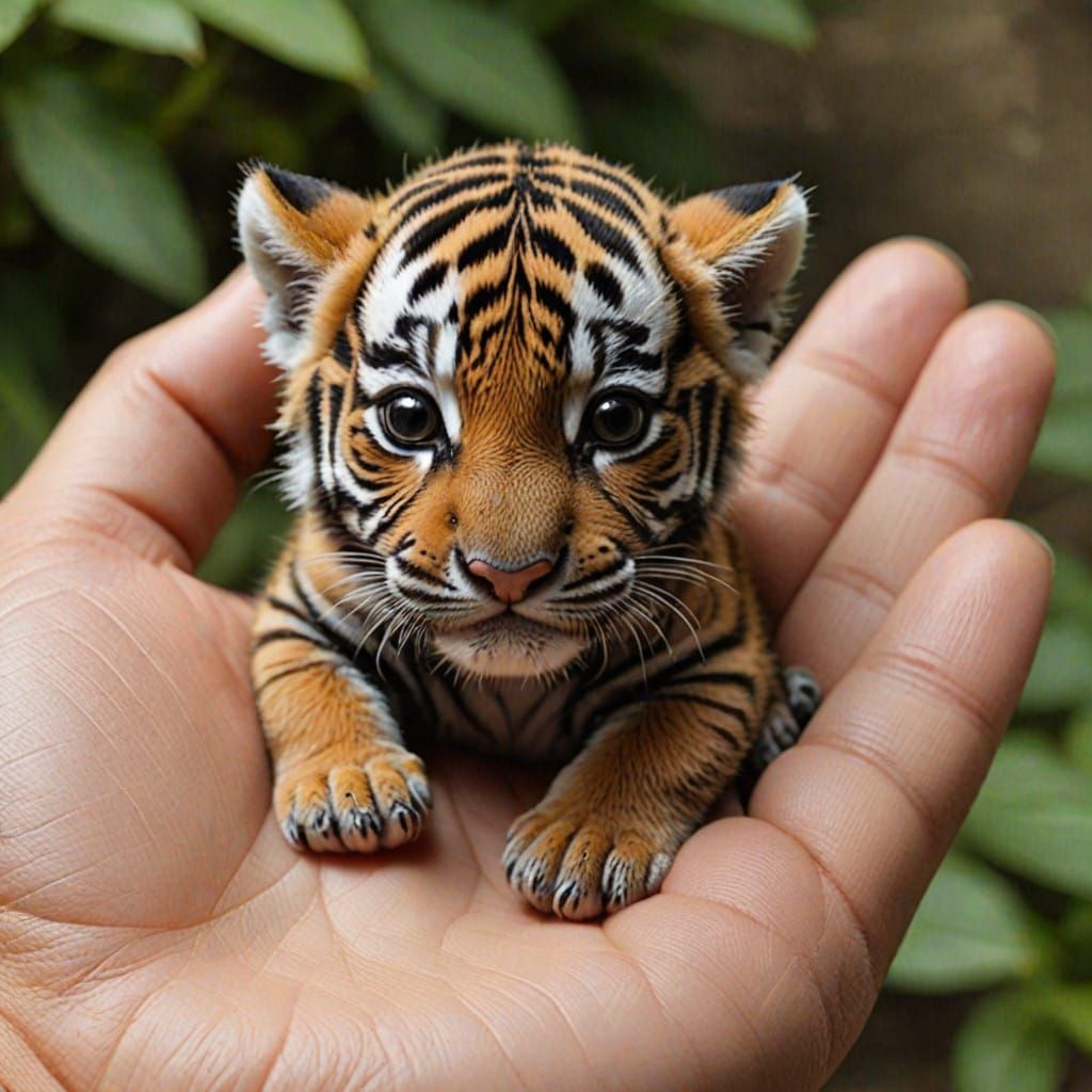 Tiny Tiger Asleep in a Hand