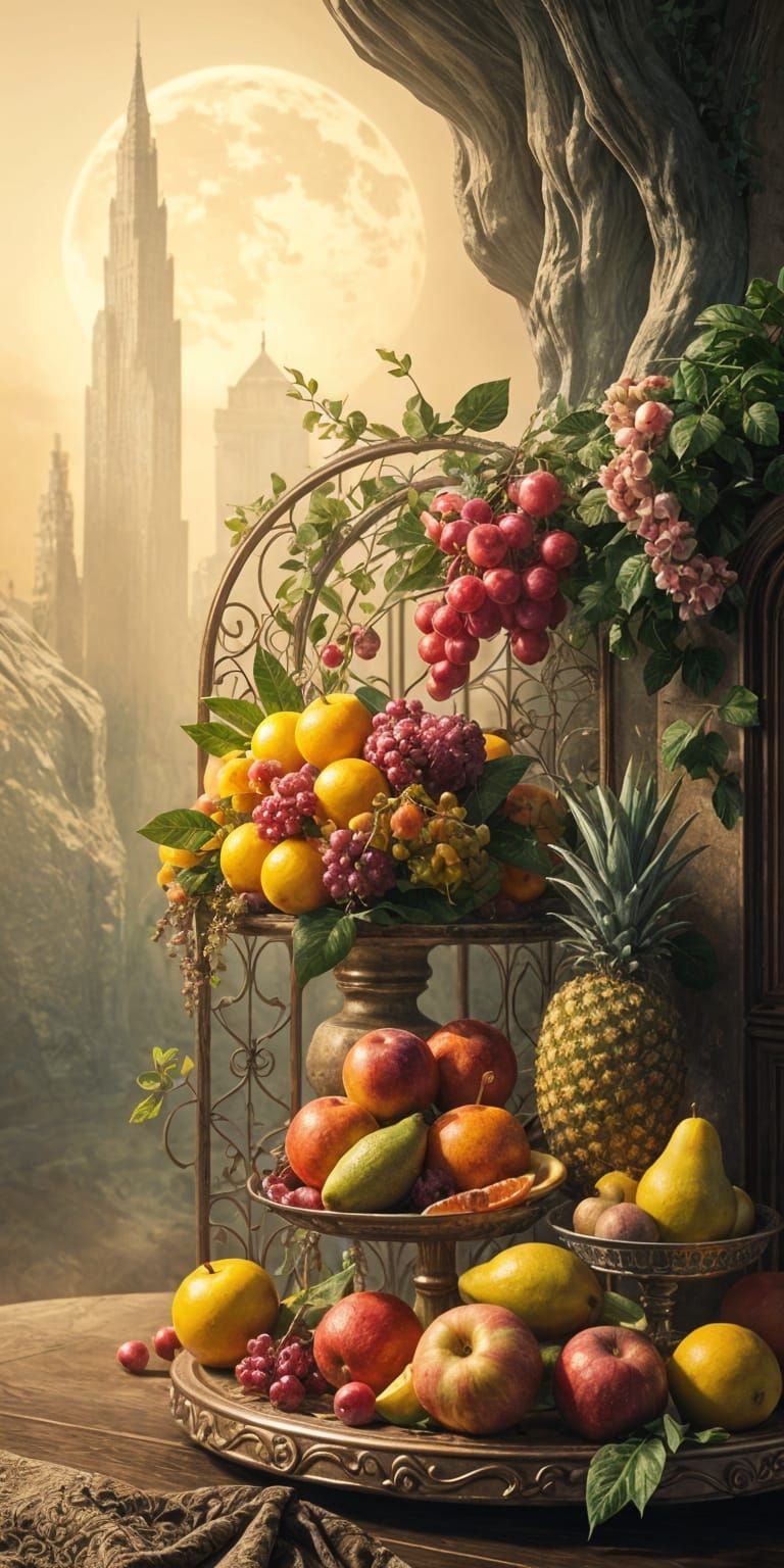 Delicate Fruit Backgrounds in Fantasy Art Style
