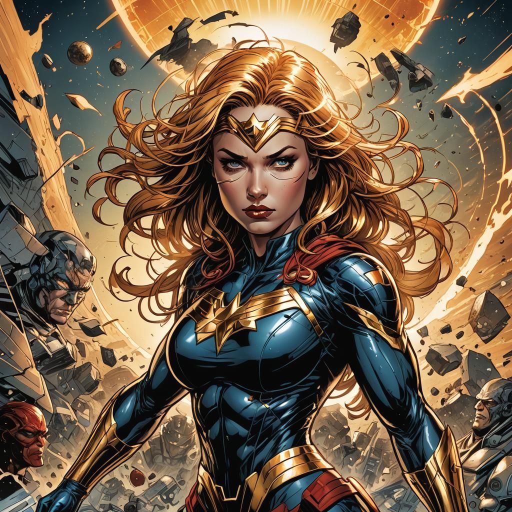 Radiant Sun Superheroine in Comic Book Style