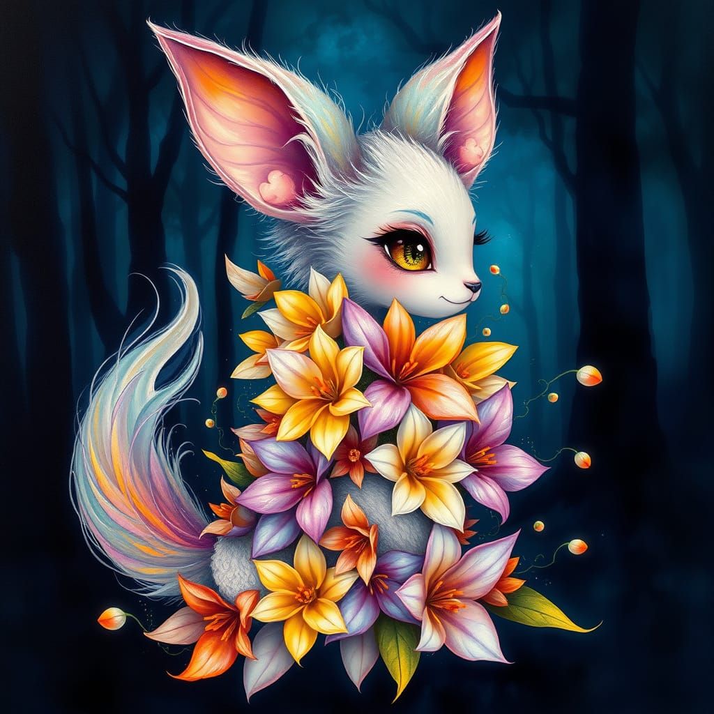 Luminous Floral Sprite in Enchanted Forest