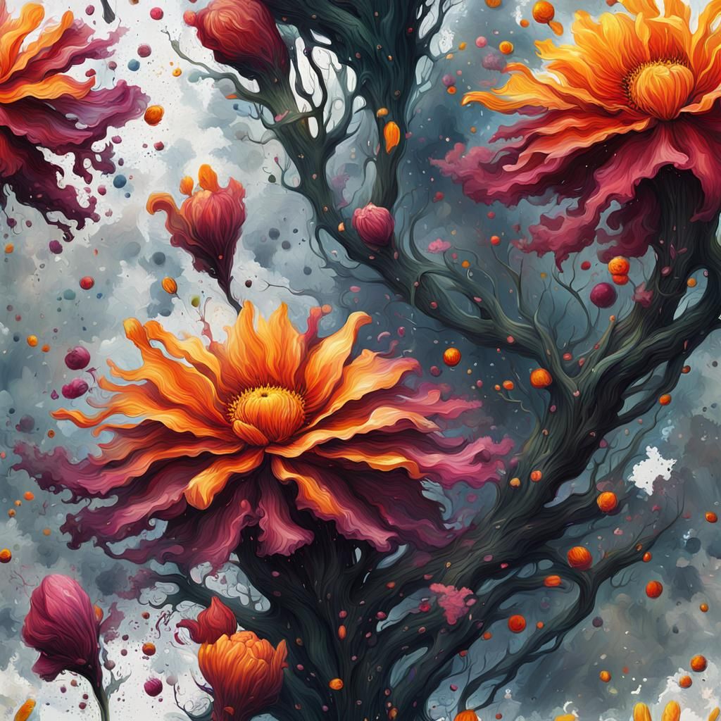 Beautiful Wicked Flower in Digital Splattered Oil