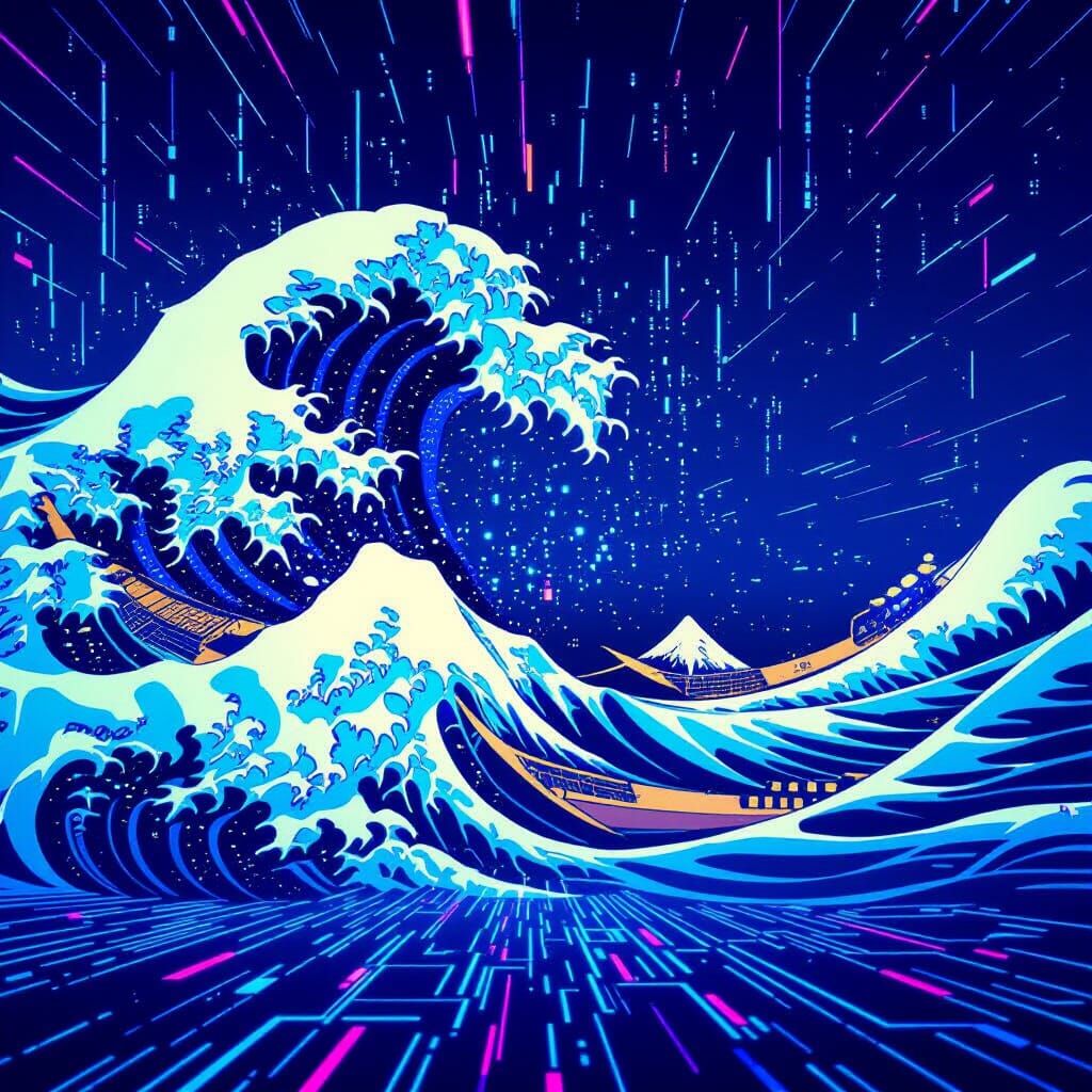 Circuit Wave Digital Art in Tron Style