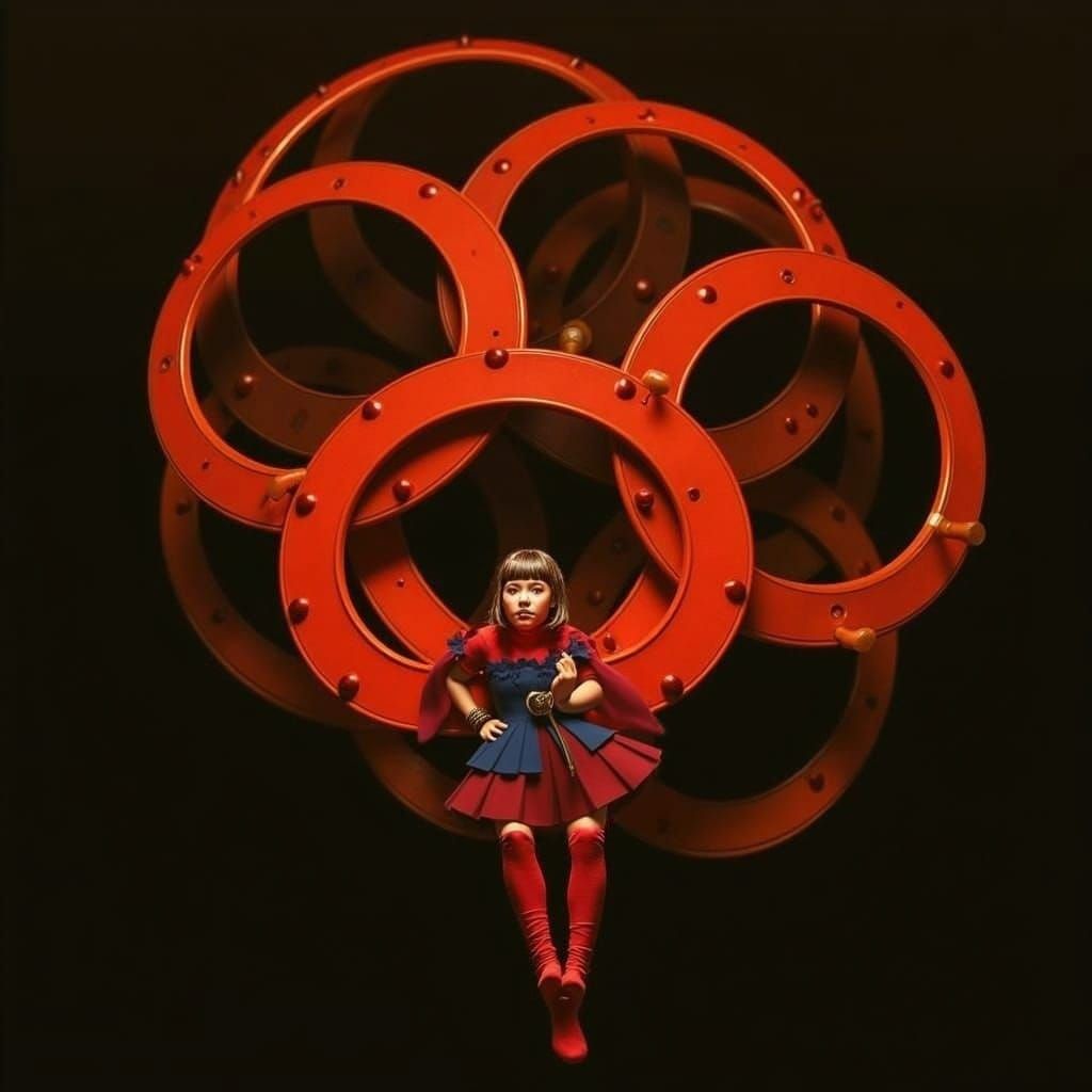 Tutankhamun, Harlequin, and Geisha Fusion in Red