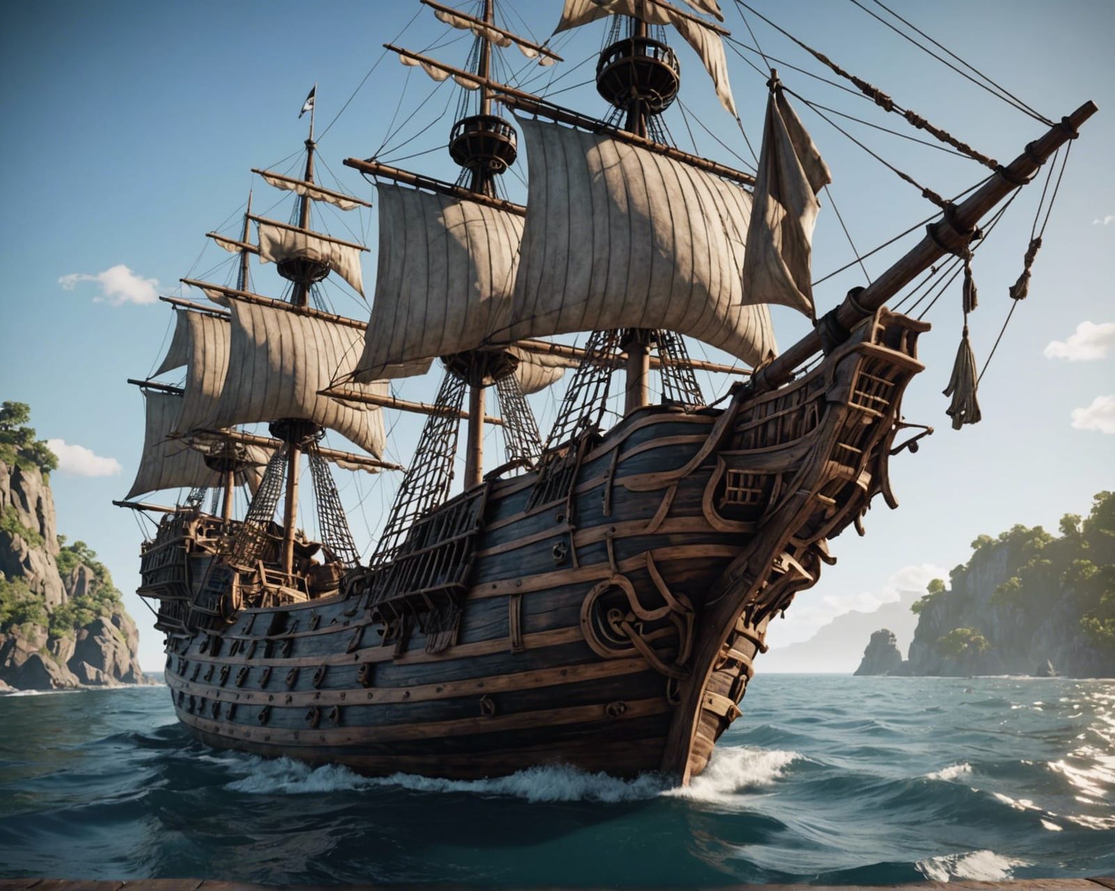 Epic Pirate Ship in 3D Game Cinematic Style