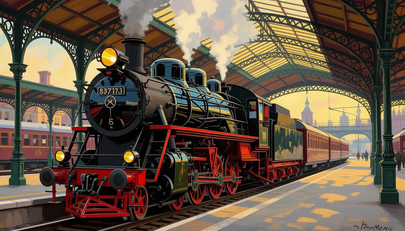 German Steam Locomotive in Golden Evening Light