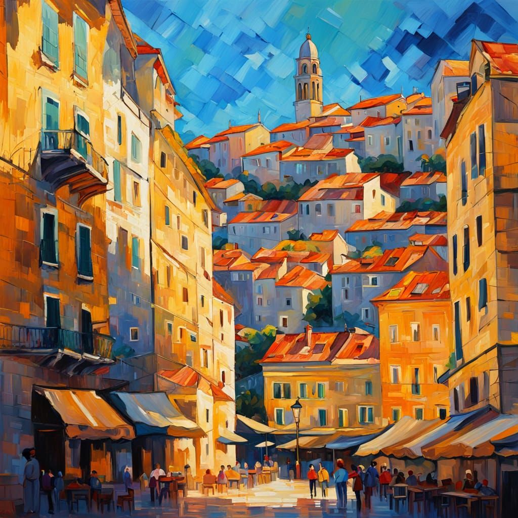 Split, Croatia in Neo-Impressionist Oil Painting Style