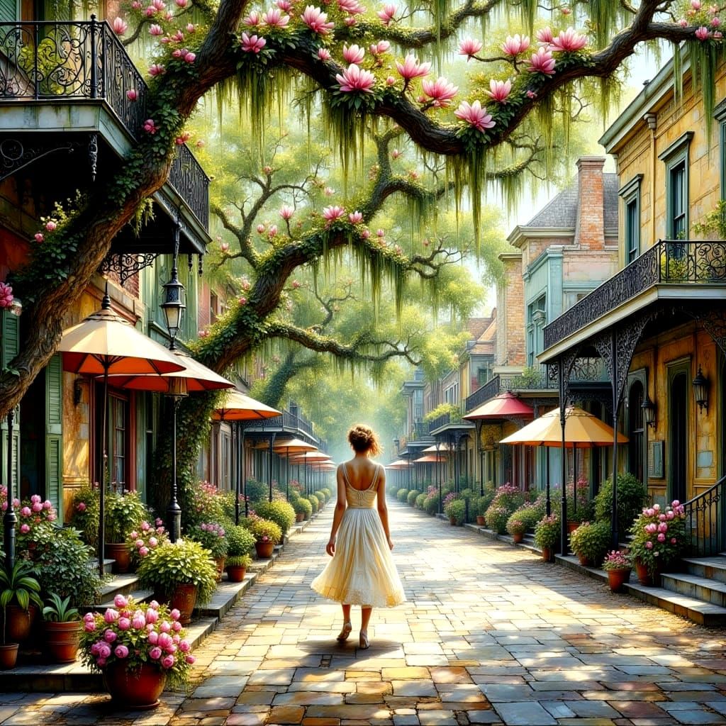 New Orleans Street Scene in Impasto Oil Painting