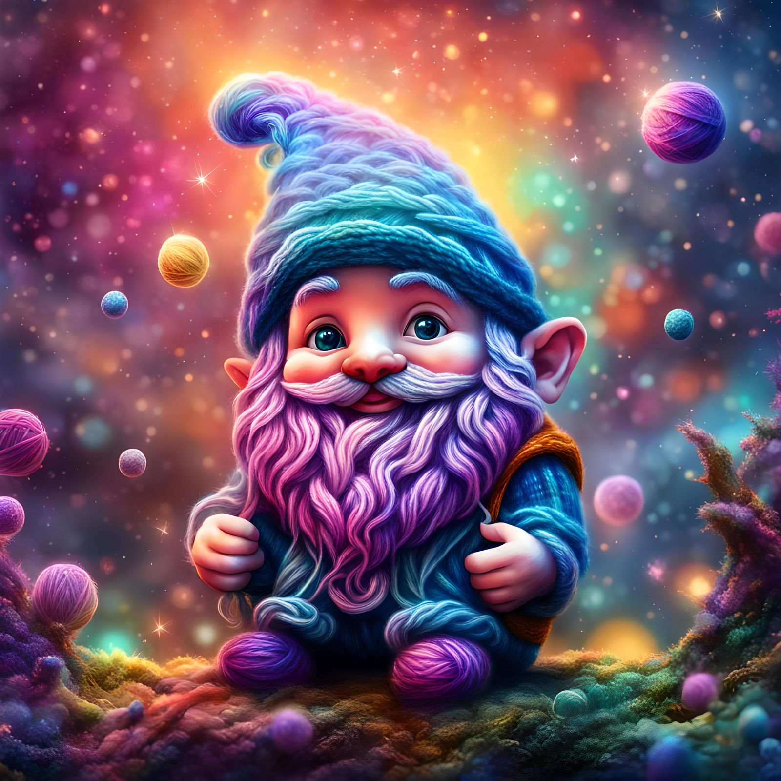 Yarn Gnome in Cosmic Astral Illustration
