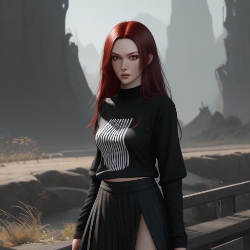 Red-Haired Girl Portrait in Style of Ross Draws