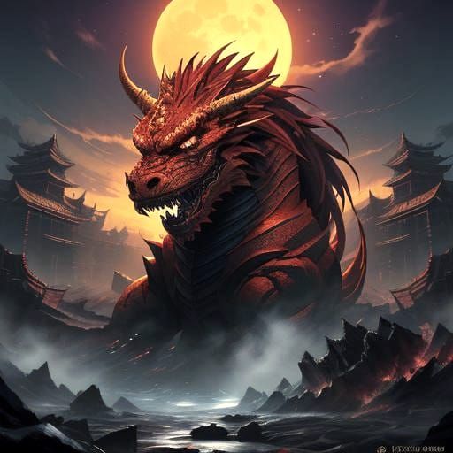 Fiery Dragon at Dark Temple in 3D Anime Style
