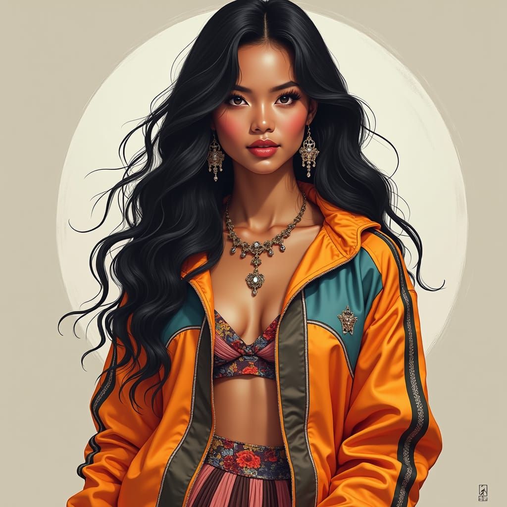 Filipino Woman in Sporty Outfit with Ornate Jewelry