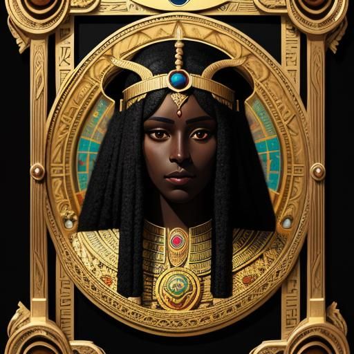 Egyptian Priestess Portrait in Klimt-inspired Art Nouveau St...