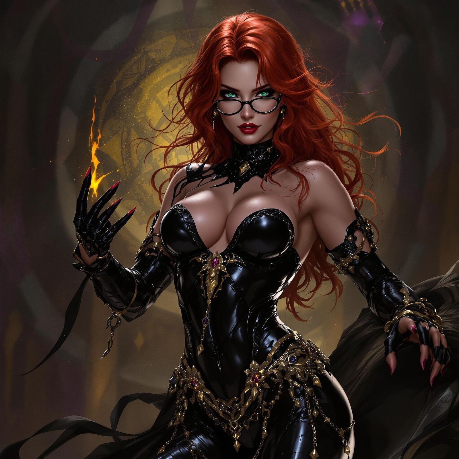 Heroic Redhead in Latex Bodysuit: Dark Fantasy Art Nouveau