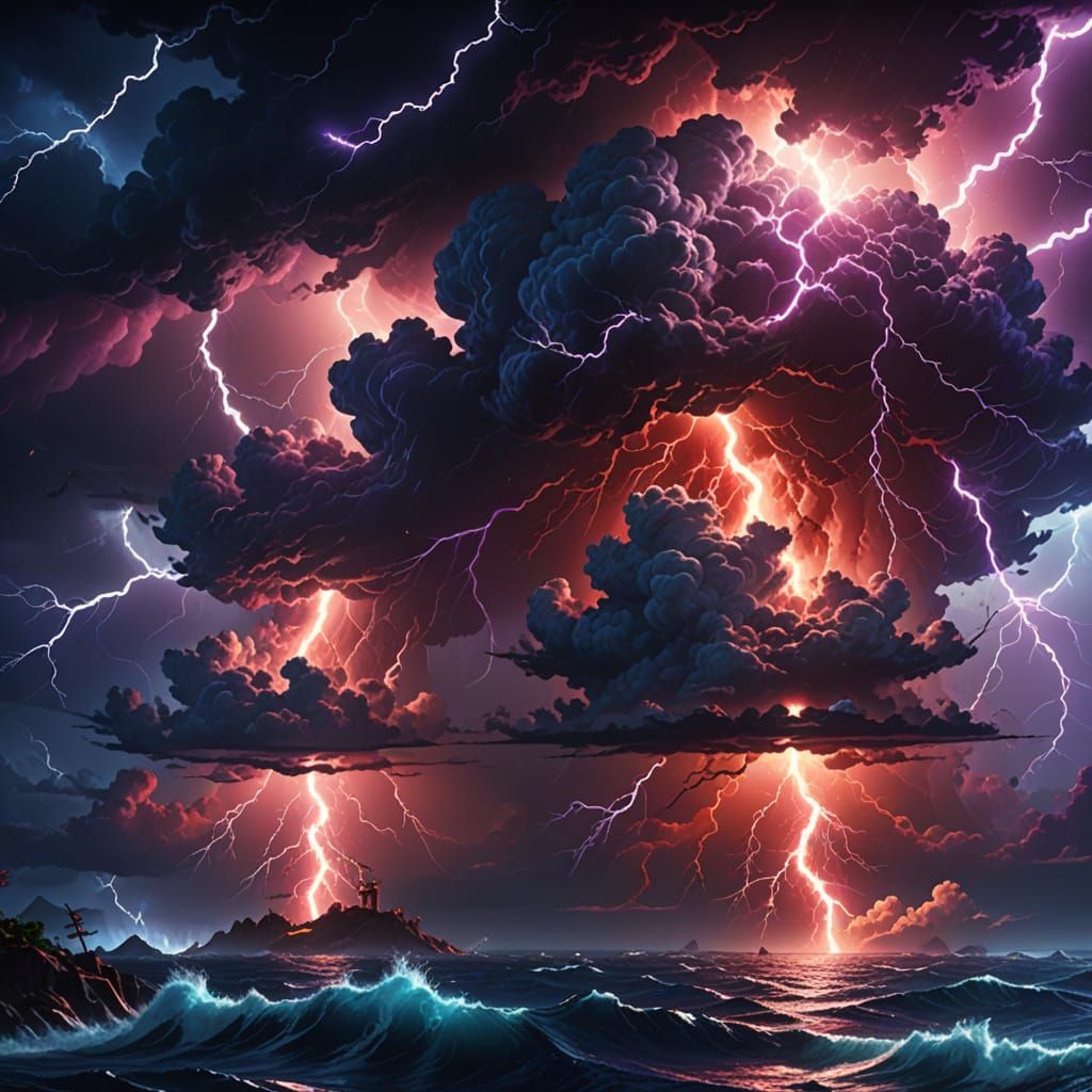 Earth Surrounded by Red Lightning: Anime Style Digital Art