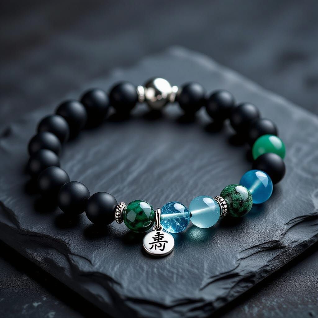Men's Obsidian & Aquamarine Bracelet: Astrology Crystal Heal...