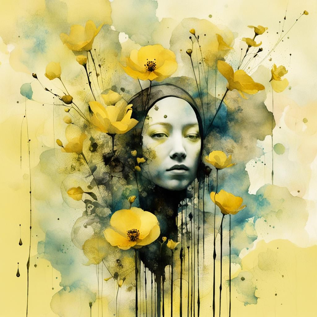 Pale Yellow Flowers in Impressionist Gouache Style