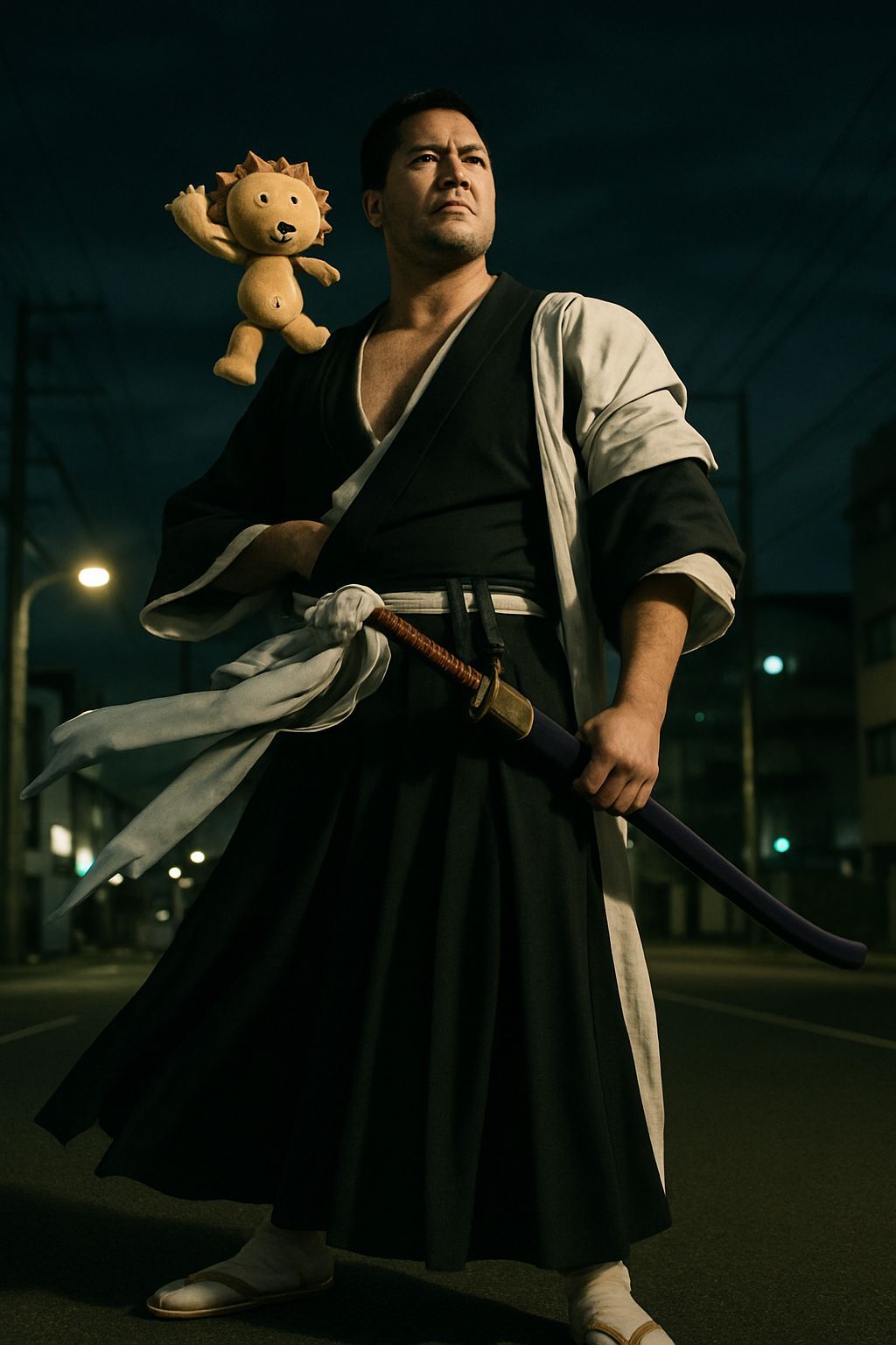 Isshin Kurosaki and Kon in Karakura Town