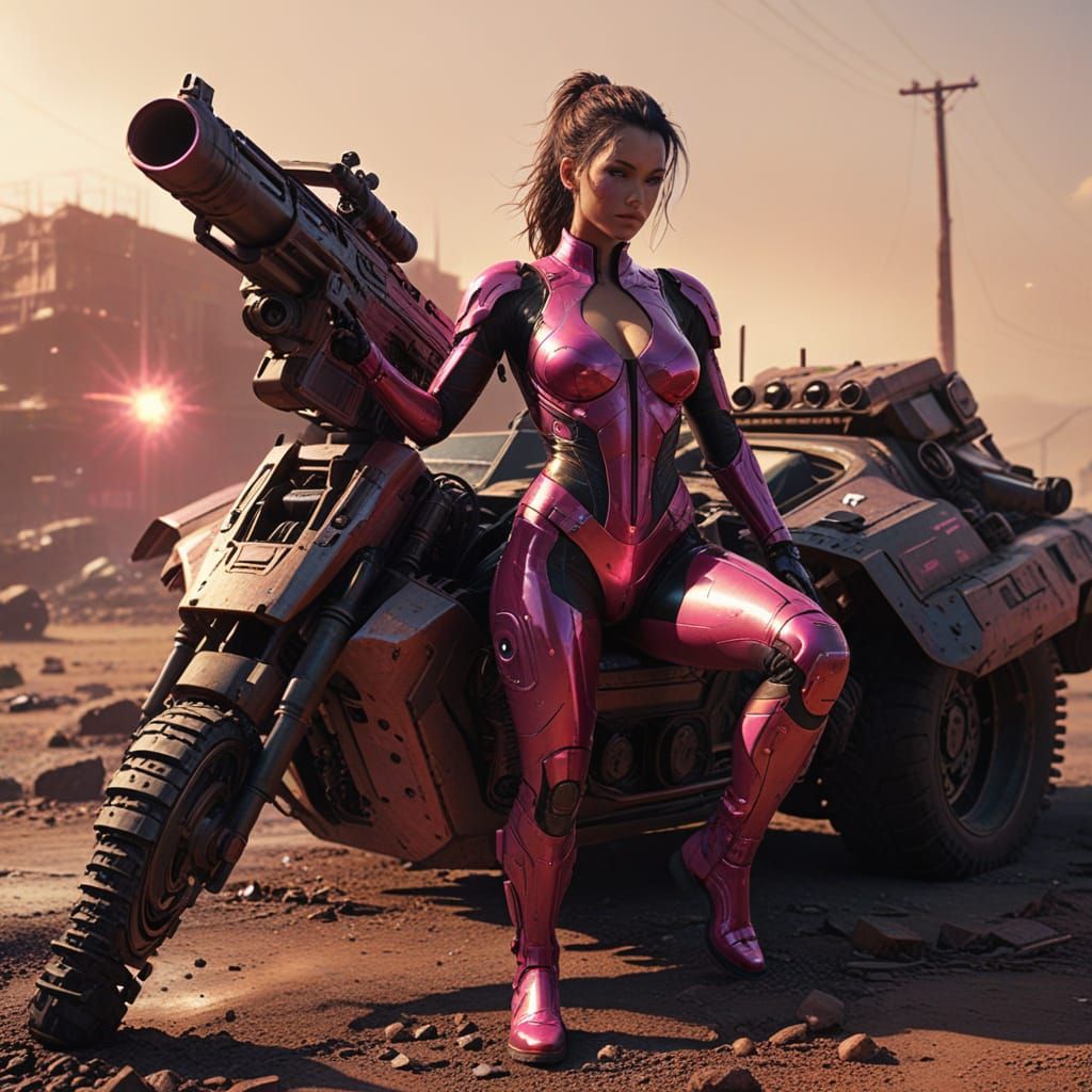 Gritty Cyberpunk Warrior in Neon Pink