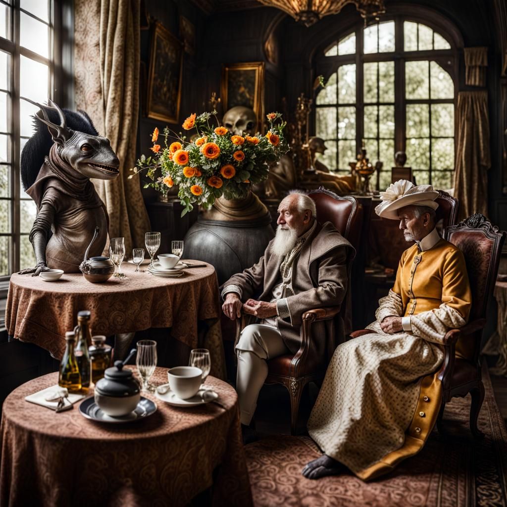 Exotic Aliens Celebrate in Surreal Restaurant